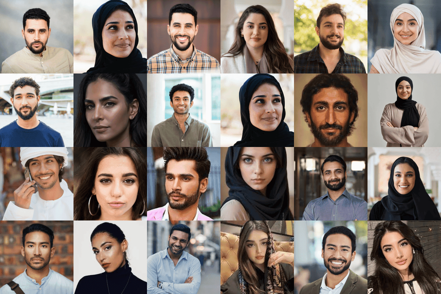 Smiling Muslim men and women who are members of Mizwaj